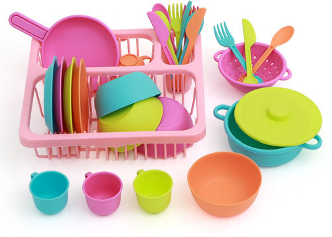 플레이맥스 주방식기 28종 + 식기건조대 소꿉놀이 세트, B타입(주방식기28종), 핑크(식기건조대), 1개