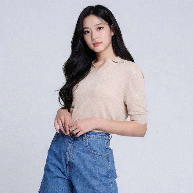 이동수스포츠 여성용 클래식 오픈 카라 반팔 니트 셔츠 LX21SNT4W