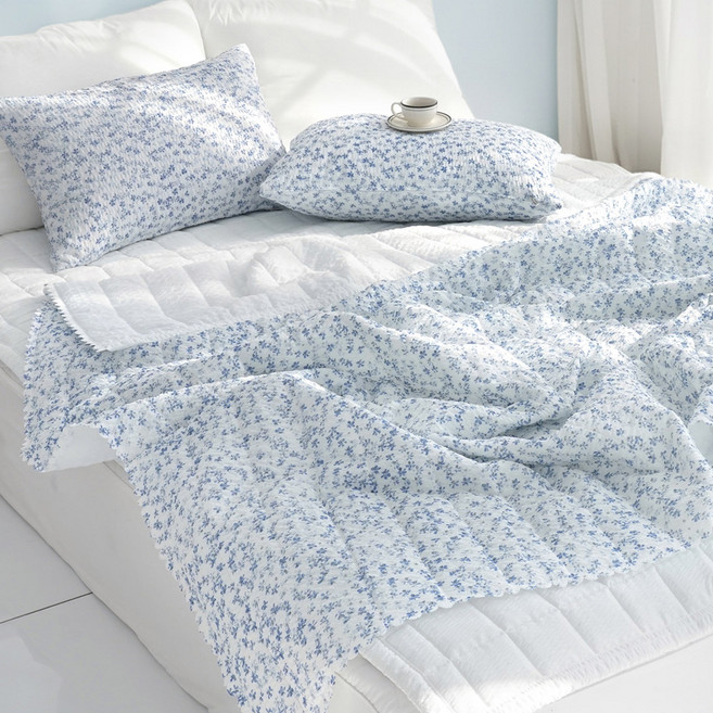 스코홈 국산 눈꽃 냉감 시어서커 엣지 차렵이불 + 패드 3종 세트