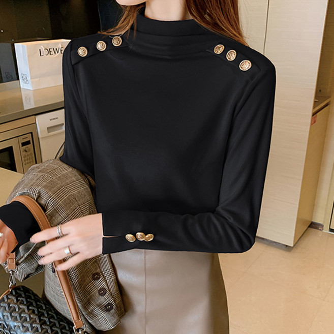 포플러앤씨 여성용 마롱 반폴라 버튼 티셔츠