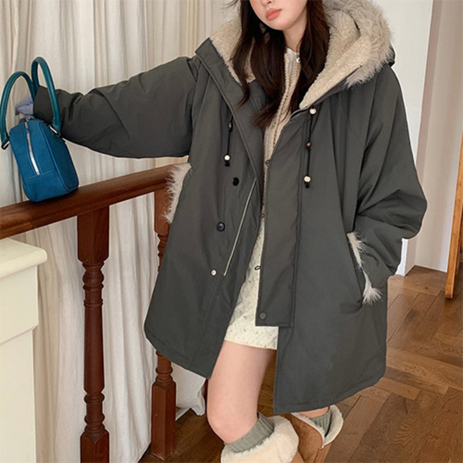 더플로우커머스 여성용 소프트 베어 오버핏 모어퍼 야상 점퍼