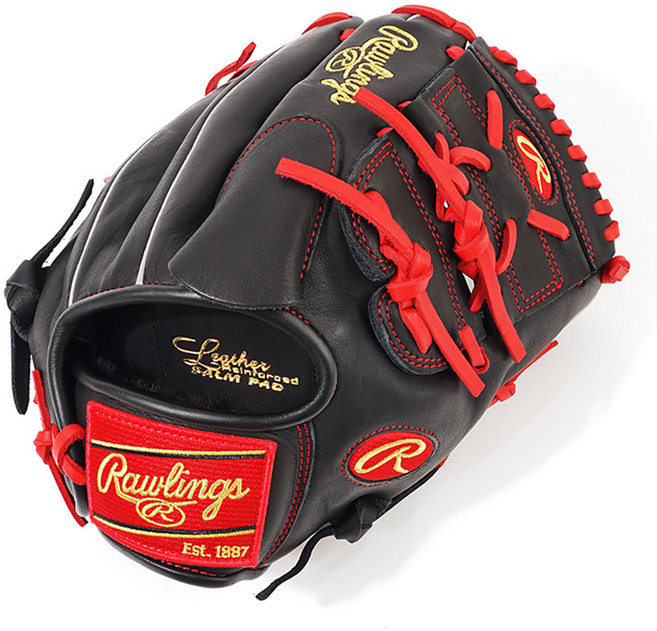 Rawlings 心之皮革 特別訂製 右投用 手套, 1個, 黑色+猩紅色