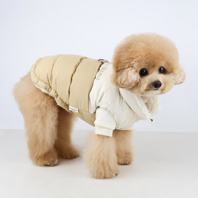 그루밍독 반려동물 스노우베어 하네스 양면 패딩, 베이지, 1개