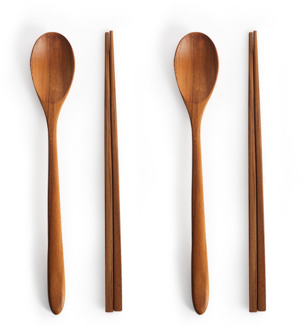 나무공방 티크우드 통원목 2인 수저 세트, 숟가락 2p + 젓가락 2p, 1개