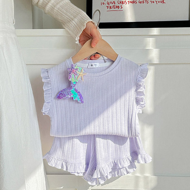 유블리 아동용 보라킨 팽글 프릴 상하복 나시 반바지