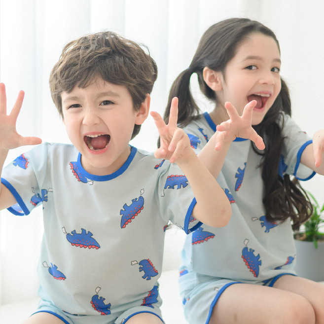 보누맘 아동용 냉감 통기성 5부 에어매쉬 실내복 상하 세트