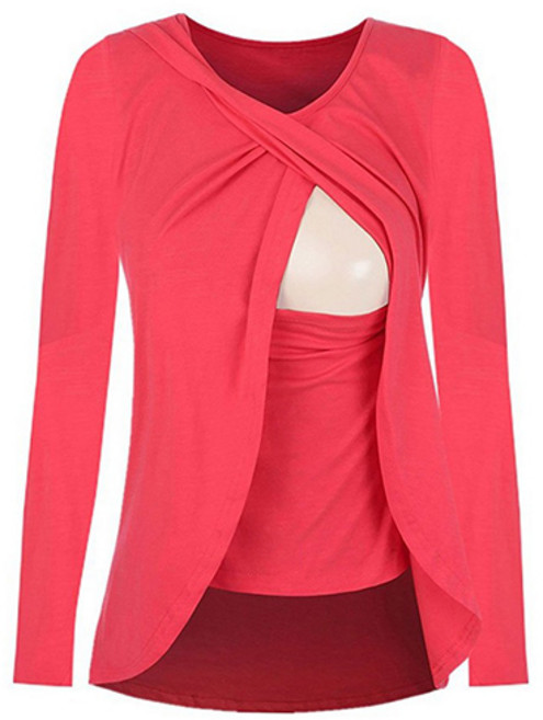 루나글램 라운드 넥 임산부 모유 수유 단색 탑 티셔츠 CHS171