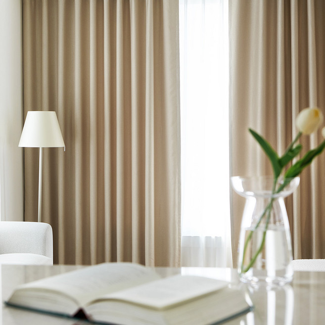 쁘리엘르 그로브 빛차단 사계절 아일렛 암막 커튼 + 자석타이백 세트