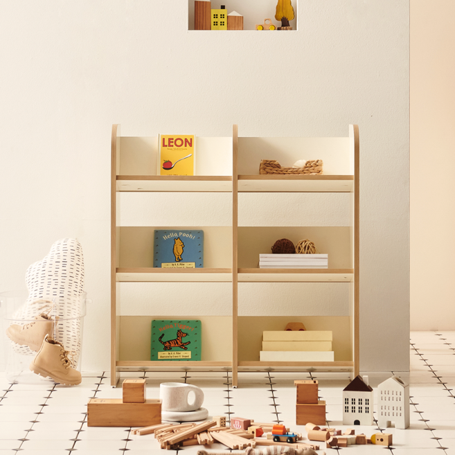 소르니아 멜로우 어린이 더블 전면 책장, 아이보리, 3단