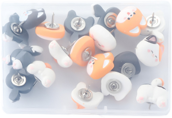 코히모 고양이 강아지 캐릭터 압정핀 20p + 케이스 세트 4W188, 1세트, 20개입