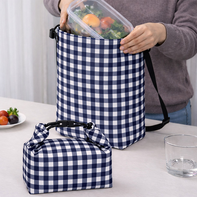 더해피 롤앤쿨 크로스 보냉가방, 2 체크 네이비