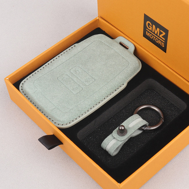 GMZ MOTORS 車用皮革智能鑰匙套 Alcantara, 雷諾 4按鈕 RN01, 薄荷綠