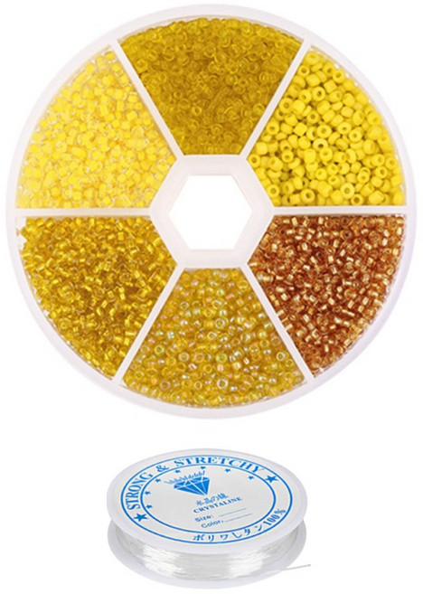 리니팜 컬러 시드비즈 2mm + 원판 세트, 은행, 1세트