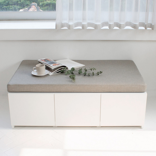 필웰 테미스 속깊은 서랍 벤치 소파 1200 방문설치, 화이트 + 그레이