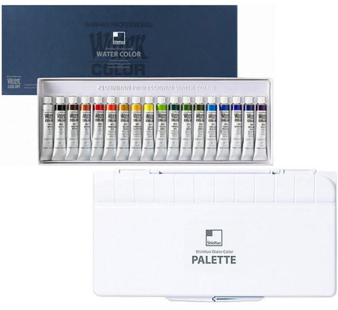신한화구 전문가 수채화 물감 7.5ml x 18p + 24칸 팔레트, 18색