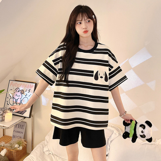 비올라 여성용 잠옷 반팔 티셔츠 + 반바지 세트 Vio0026