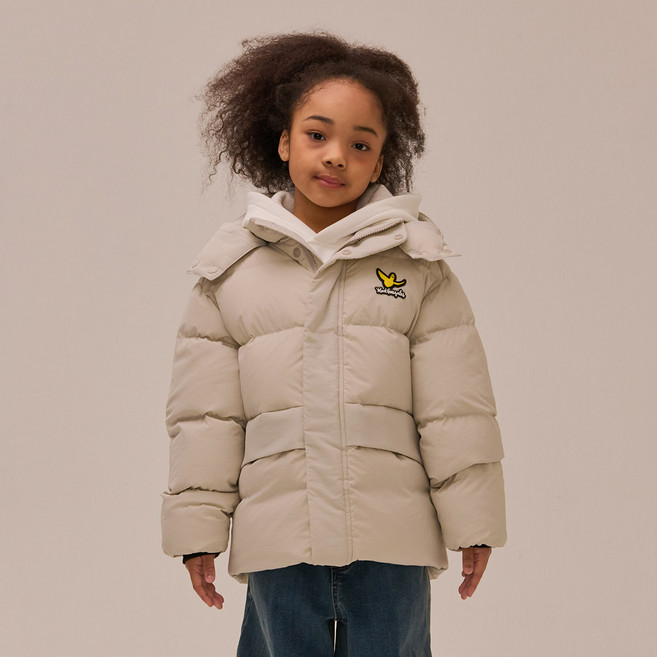 童款天使圖案大口袋連帽羽絨外套