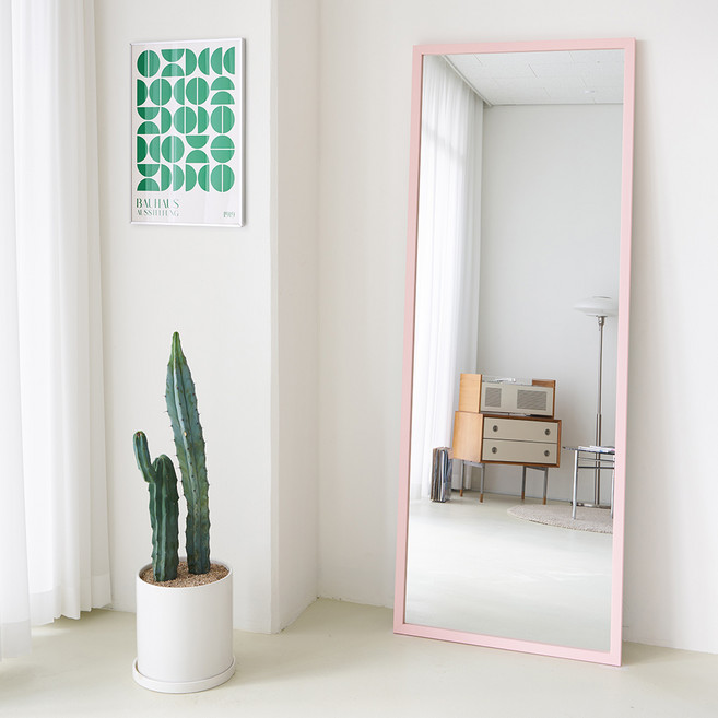 에이스홈 마카롱 사각 와이드L 벽걸이 전신거울, 핑크