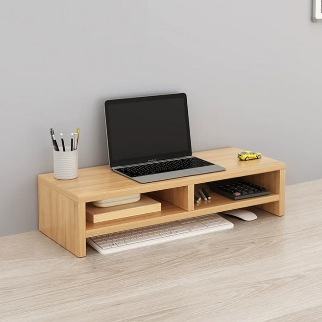 라라공방 원목 데스크 모니터 받침대 2단, 우드