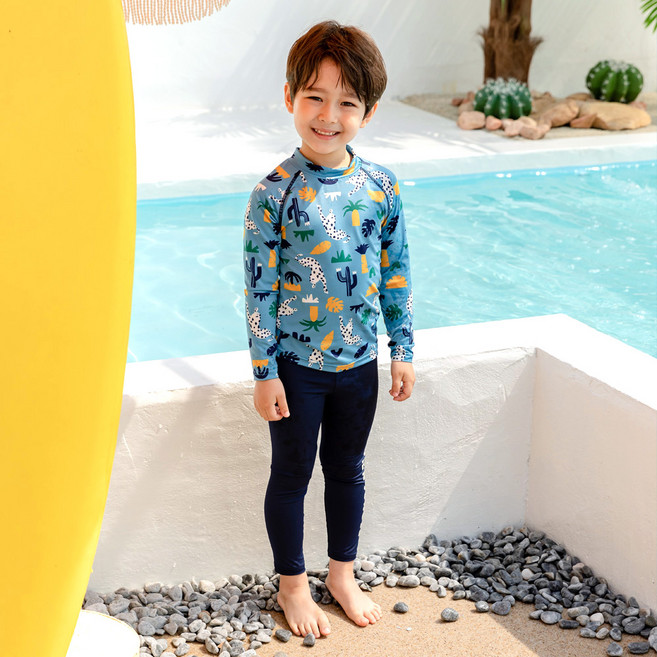 Lalaamang 男童印花防曬長袖泳衣+泳褲