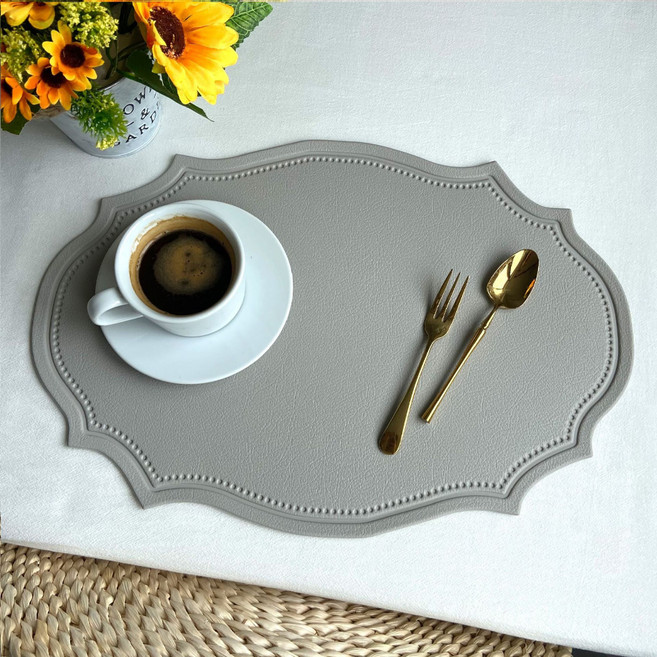 헬로젬 북유럽 노블레스 가죽 방수 테이블 매트, 그레이, 43 x 30 cm, 1개