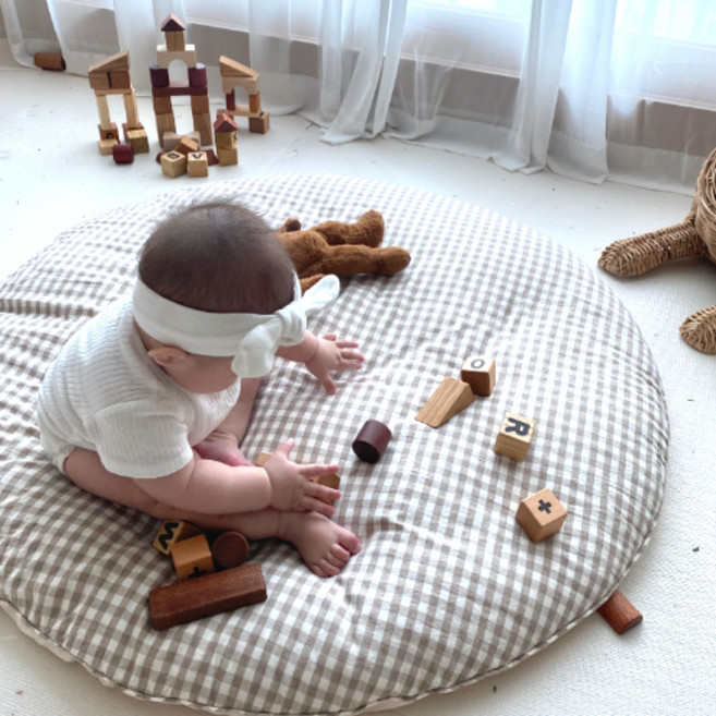 모든요일의방 할아버지가 만든 우리 아기 놀이 매트 원형 러그, 베이지