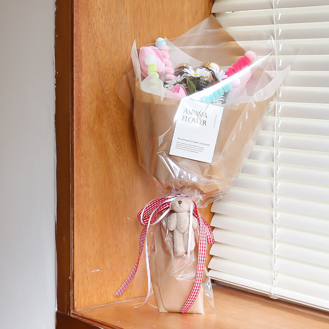 아스파시아 테디 로쉐 모루 꽃다발, 핑크