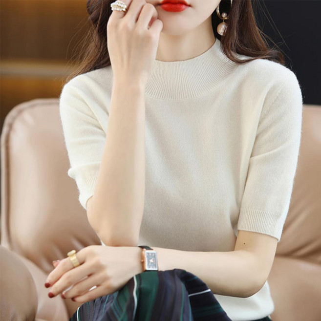 선빛 여성용 에일린 하프넥 반폴라 무지 팔뚝 슬림핏 니트