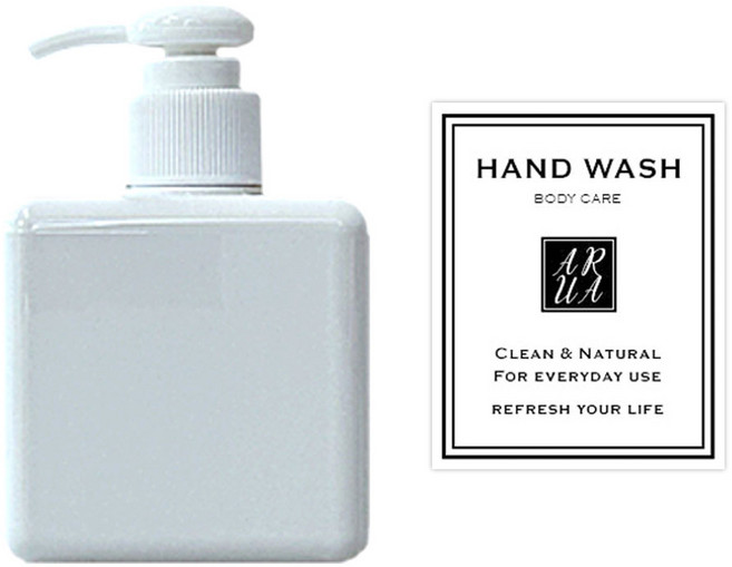 아루아 욕실 주방 디스펜서 일반펌프 250ml + 핸드워시 스티커 세트, 1세트, 화이트