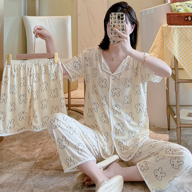 비올라 여성용 잠옷 상의 + 반바지 + 긴바지 세트 Vio0019