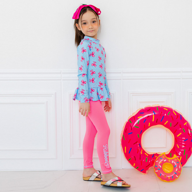 라라아망 여아용 리본 래쉬가드 세트