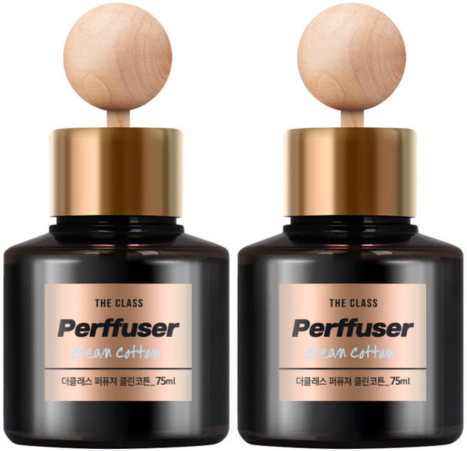 더클래스 퍼퓨저 차량용 방향제 75ml + 우드볼 스틱 + 논슬립 패드, 클린코튼, 2세트