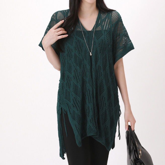 페이릿 여성용 브이넥 반팔 커버업 롱 티셔츠