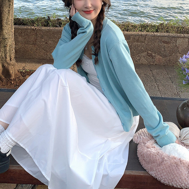 안다로미 여성용 기본소장 봄 베이직 라운드 가디건