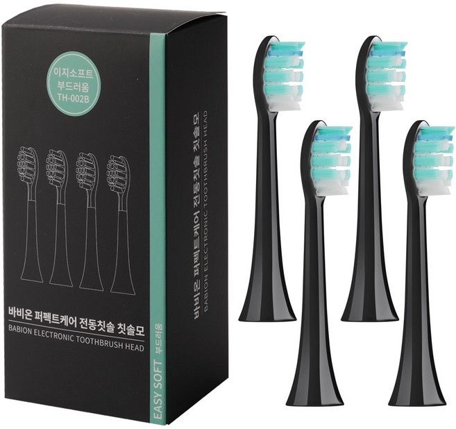 바비온 퍼펙트케어 음파 전동칫솔모 이지소프트 블랙 4p, 1세트