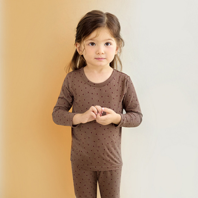 유니프랜드 아동용 도트 히트웜 발열 9부내의 상하 세트