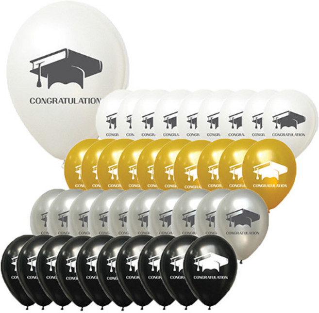파티해 학사모 졸업식 풍선세트 30cm, 골드, 실버, 화이트, 블랙, 1세트