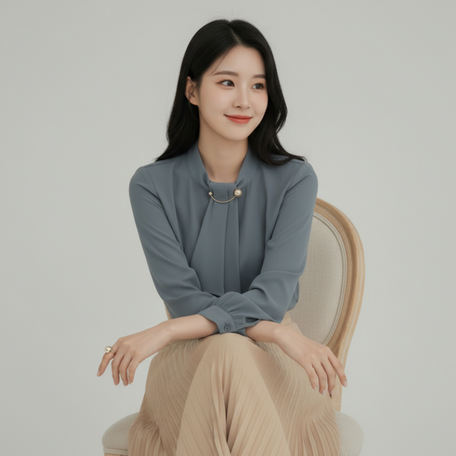 구디프 여성용 베이직핏 쉬폰 데일리 오피스 정장 블라우스