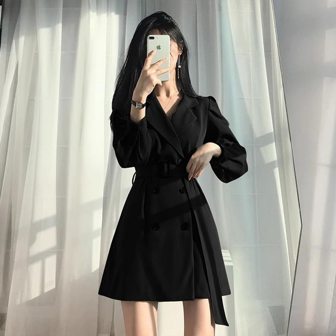 엘쏘 트렌치 카라 퍼프 하객룩 미니 원피스 + 벨트 세트