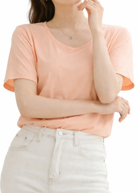 라라온 여성용 심플 U넥 쿨링 반팔 티셔츠 26TSP3929