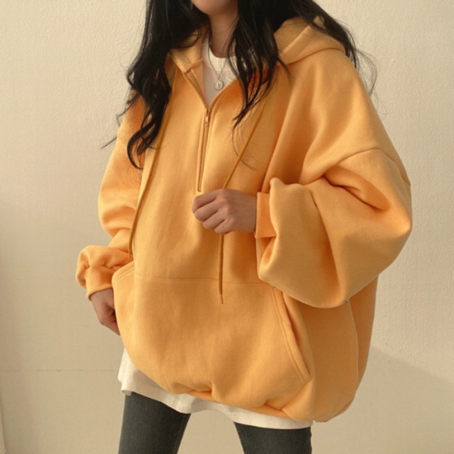 PEONIST Oversize連帽拉鍊大學T