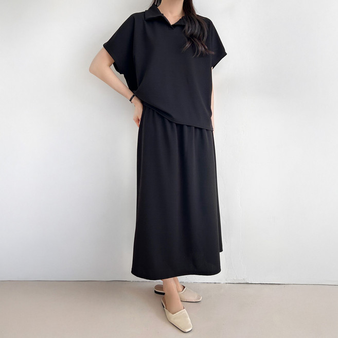 라라온 카라 반팔티 밴딩 롱 스커트 26TSP3944