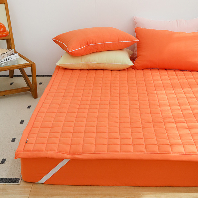 부드럽고 푹신한 워싱 고정밴드형 침대 패드, 오렌지