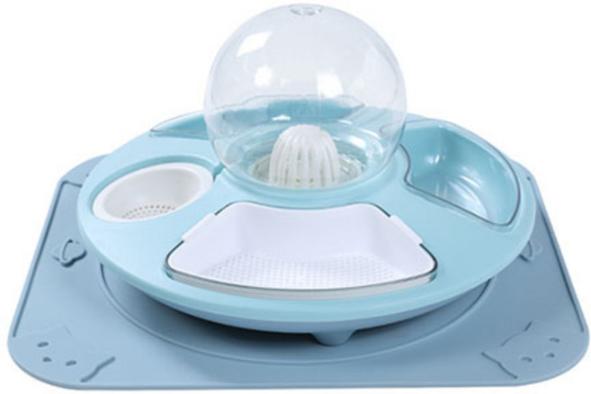 펫트롱 반려동물 멀티 급수기 급식기 + 패드, 블루, 1개