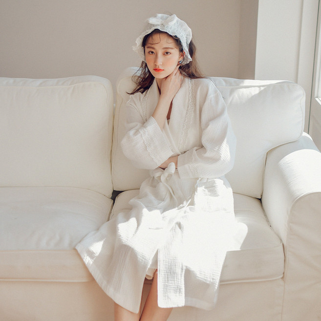 루나루즈 여성용 수플레 이중지 면 샤워가운