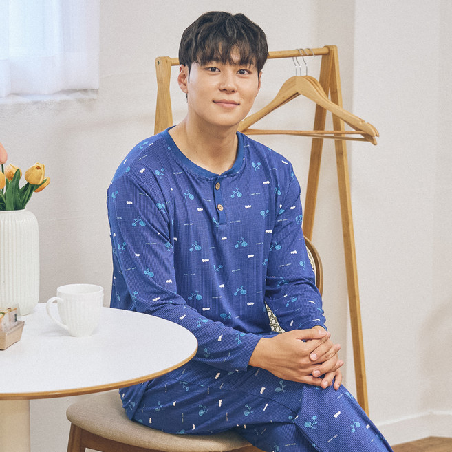 씨엘스토리 남성용 피치기모 라운드 잠옷 상하의 세트
