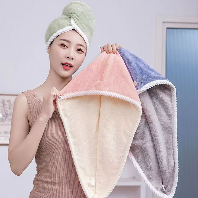 원이네 이중 레이어 극세사 헤어드라이 타올 3p 25 x 65 cm, 핑크 + 그린 + 블루, 1세트