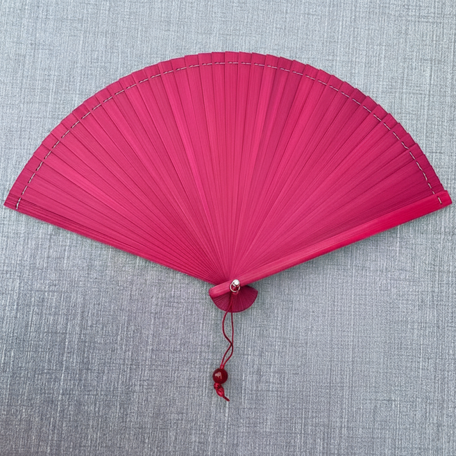 마켓피아 액세서리 장식 전통 심플 휴대용 접이식 부채, 붉은 순수한 대나무, 1개