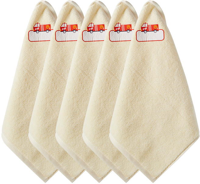 프롬코튼 30수 순면 자동차프린팅 고리수건, 옐로우 소방차, 5개
