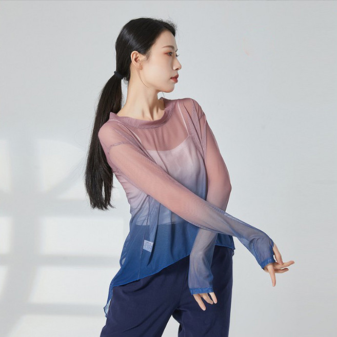 HAMATE 女性漸層透視芭蕾舞蹈T恤